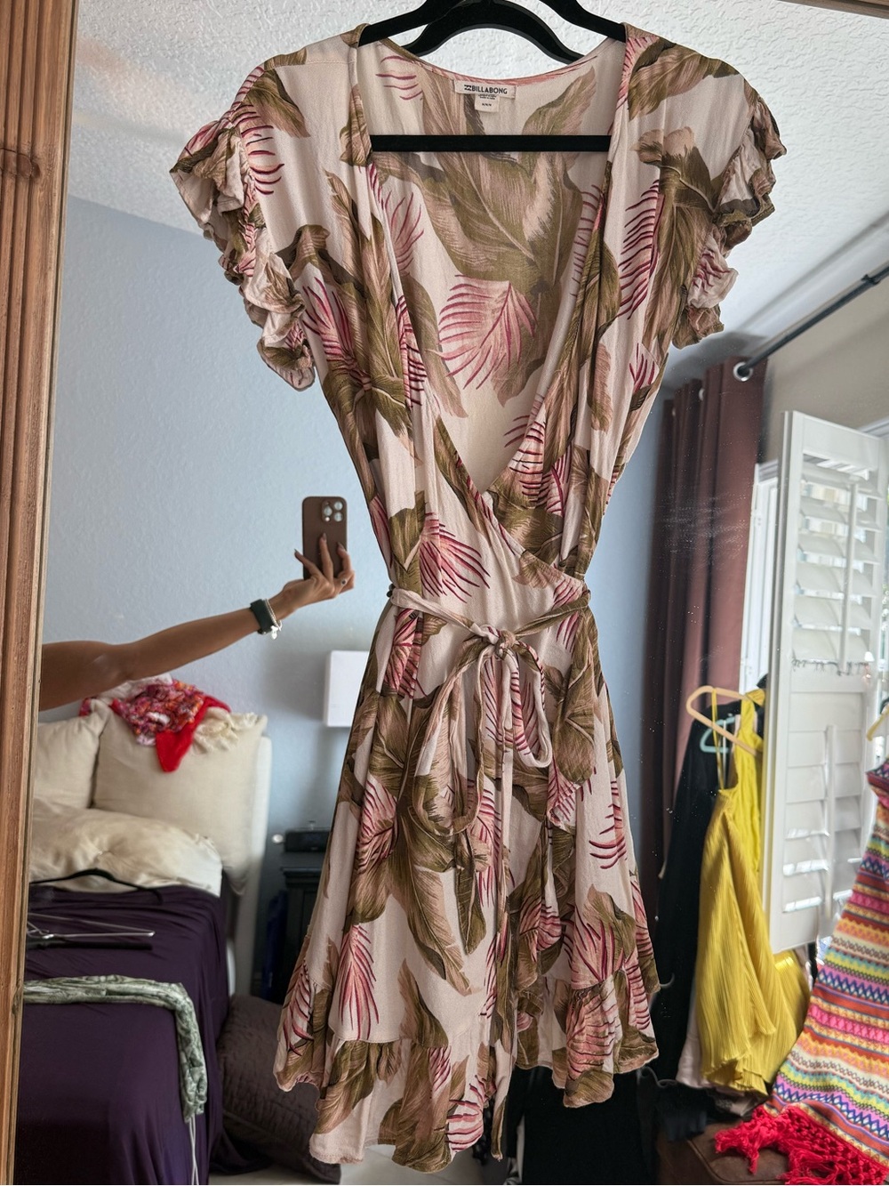 Billabong Pink and Olive Tropical Wrap Dress
